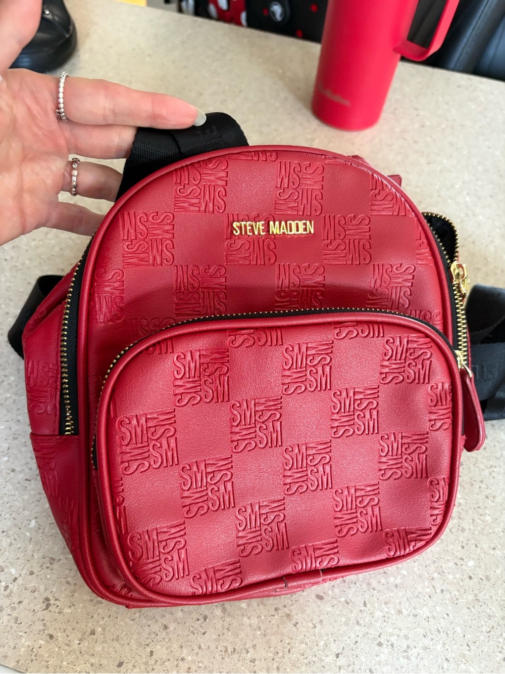 Steve Madden Red Embossed Mini Backpack Bag